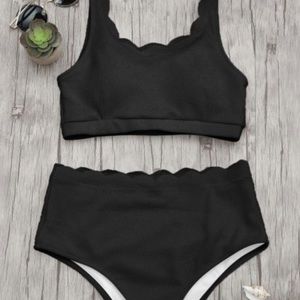 NWT Scalloped High Waisted Bralette Bikini Set